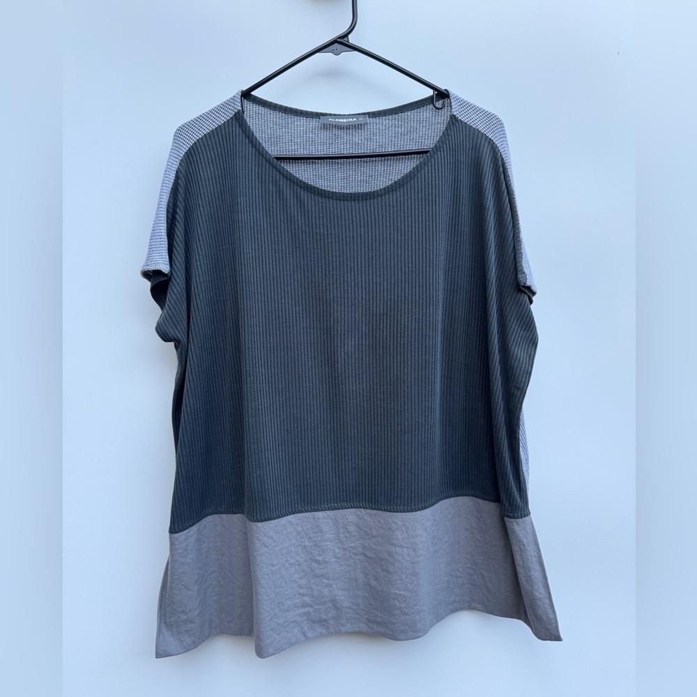 Alembika Grey White Mixed Media Waffle Knit Ribbed Oversized Tunic Top Size XS
